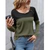 imageZeagoo Women Waffle Knit Shirts Long Sleeve Colorblock Tee Button Detail TunicsArmy Geeen