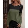 imageZeagoo Women Waffle Knit Shirts Long Sleeve Colorblock Tee Button Detail TunicsArmy Geeen