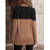 imageZeagoo Women Waffle Knit Shirts Long Sleeve Colorblock Tee Button Detail TunicsBlackbrown