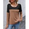 imageZeagoo Women Waffle Knit Shirts Long Sleeve Colorblock Tee Button Detail TunicsBlackbrown