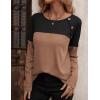 imageZeagoo Women Waffle Knit Shirts Long Sleeve Colorblock Tee Button Detail TunicsBlackbrown