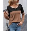 imageZeagoo Women Waffle Knit Shirts Long Sleeve Colorblock Tee Button Detail TunicsBlackbrown