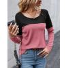 imageZeagoo Women Waffle Knit Shirts Long Sleeve Colorblock Tee Button Detail TunicsBlackmauve