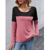 imageZeagoo Women Waffle Knit Shirts Long Sleeve Colorblock Tee Button Detail TunicsBlackmauve