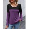 imageZeagoo Women Waffle Knit Shirts Long Sleeve Colorblock Tee Button Detail TunicsBlackpurple