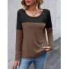 imageZeagoo Women Waffle Knit Shirts Long Sleeve Colorblock Tee Button Detail TunicsBrown