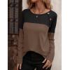 imageZeagoo Women Waffle Knit Shirts Long Sleeve Colorblock Tee Button Detail TunicsBrown