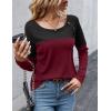 imageZeagoo Women Waffle Knit Shirts Long Sleeve Colorblock Tee Button Detail TunicsBurgundy