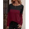 imageZeagoo Women Waffle Knit Shirts Long Sleeve Colorblock Tee Button Detail TunicsBurgundy