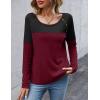 imageZeagoo Women Waffle Knit Shirts Long Sleeve Colorblock Tee Button Detail TunicsBurgundy
