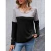 imageZeagoo Women Waffle Knit Shirts Long Sleeve Colorblock Tee Button Detail TunicsLight Grey Black