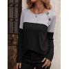 imageZeagoo Women Waffle Knit Shirts Long Sleeve Colorblock Tee Button Detail TunicsLight Grey Black