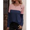 imageZeagoo Women Waffle Knit Shirts Long Sleeve Colorblock Tee Button Detail TunicsPinknavy