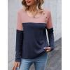 imageZeagoo Women Waffle Knit Shirts Long Sleeve Colorblock Tee Button Detail TunicsPinknavy