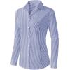 imageZeagoo Womens Button Down Shirts Long Sleeve V Neck Tops Wrinkle Free Collared Work Office Solid Blouses Corset TopsDark Blue Stripe