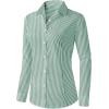 imageZeagoo Womens Button Down Shirts Long Sleeve V Neck Tops Wrinkle Free Collared Work Office Solid Blouses Corset TopsGreen Stripe