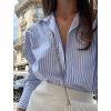 imageZeagoo Womens Button Down Shirts Long Sleeve V Neck Tops Wrinkle Free Collared Work Office Solid Blouses Corset TopsWide Blue Stripe