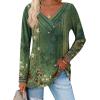 imageZeagoo Womens Casual Tunic Tops Long Sleeve Shirts for Leggings V Neck Button Fall Pullover Blouse Loose SweatshirtsGreenfloral Printed