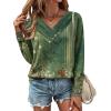 imageZeagoo Womens Casual Tunic Tops Long Sleeve Shirts for Leggings V Neck Button Fall Pullover Blouse Loose SweatshirtsGreenfloral Printed