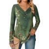 imageZeagoo Womens Casual Tunic Tops Long Sleeve Shirts for Leggings V Neck Button Fall Pullover Blouse Loose SweatshirtsGreenfloral Printed