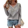 imageZeagoo Womens Casual Tunic Tops Long Sleeve Shirts for Leggings V Neck Button Fall Pullover Blouse Loose SweatshirtsGreyprinted