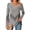 imageZeagoo Womens Casual Tunic Tops Long Sleeve Shirts for Leggings V Neck Button Fall Pullover Blouse Loose SweatshirtsGreyprinted