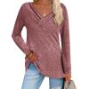 imageZeagoo Womens Casual Tunic Tops Long Sleeve Shirts for Leggings V Neck Button Fall Pullover Blouse Loose SweatshirtsRed02