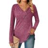 imageZeagoo Womens Casual Tunic Tops Long Sleeve Shirts for Leggings V Neck Button Fall Pullover Blouse Loose SweatshirtsRose Red