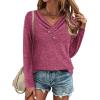imageZeagoo Womens Casual Tunic Tops Long Sleeve Shirts for Leggings V Neck Button Fall Pullover Blouse Loose SweatshirtsRose Red