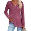 imageZeagoo Womens Casual Tunic Tops Long Sleeve Shirts for Leggings V Neck Button Fall Pullover Blouse Loose SweatshirtsRose Red