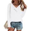 imageZeagoo Womens Casual Tunic Tops Long Sleeve Shirts for Leggings V Neck Button Fall Pullover Blouse Loose SweatshirtsWhite