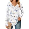 imageZeagoo Womens Casual Tunic Tops Long Sleeve Shirts for Leggings V Neck Button Fall Pullover Blouse Loose SweatshirtsWhiteprinted