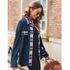 imageZeagoo Womens Corduroy Flannel Shacket Jacket Casual Plaid Button Down Shirts Long Sleeve Fall Tops with PocketsNavy Blue