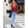 imageZeagoo Womens Long Sleeve Ribbed Shirt 2025 Fall Knit Sweater Basic Slim Fit Tops Crewneck Cute OutfitsWine Red