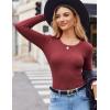 imageZeagoo Womens Long Sleeve Ribbed Shirt 2025 Fall Knit Sweater Basic Slim Fit Tops Crewneck Cute OutfitsWine Red