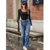 imageZeagoo Womens Long Sleeve Ribbed Slim Fitted Shirts Square Neck Casual Basic Y2K Crop TopsBlack