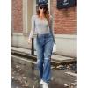 imageZeagoo Womens Long Sleeve Ribbed Slim Fitted Shirts Square Neck Casual Basic Y2K Crop TopsGrey