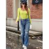 imageZeagoo Womens Long Sleeve Ribbed Slim Fitted Shirts Square Neck Casual Basic Y2K Crop TopsLime Neon Green