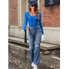 imageZeagoo Womens Long Sleeve Ribbed Slim Fitted Shirts Square Neck Casual Basic Y2K Crop TopsRoyal Blue