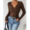 imageZeagoo Womens Long Sleeve Shirts VNeck Rib Knit Slim Fit Tops Casual Stretch Basic Tee Going Out Top Fall Fashion 2025Brown