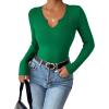 imageZeagoo Womens Long Sleeve Shirts VNeck Rib Knit Slim Fit Tops Casual Stretch Basic Tee Going Out Top Fall Fashion 2025Green