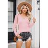 imageZeagoo Womens Long Sleeve Shirts VNeck Rib Knit Slim Fit Tops Casual Stretch Basic Tee Going Out Top Fall Fashion 2025Pink