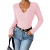 imageZeagoo Womens Long Sleeve Shirts VNeck Rib Knit Slim Fit Tops Casual Stretch Basic Tee Going Out Top Fall Fashion 2025Pink