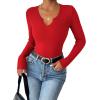 imageZeagoo Womens Long Sleeve Shirts VNeck Rib Knit Slim Fit Tops Casual Stretch Basic Tee Going Out Top Fall Fashion 2025Red