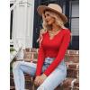 imageZeagoo Womens Long Sleeve Shirts VNeck Rib Knit Slim Fit Tops Casual Stretch Basic Tee Going Out Top Fall Fashion 2025Red