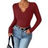 imageZeagoo Womens Long Sleeve Shirts VNeck Rib Knit Slim Fit Tops Casual Stretch Basic Tee Going Out Top Fall Fashion 2025Wine Red