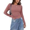 imageZeagoo Womens Long Sleeve Stretch Crewneck Ribbed TShirt Slim Fit Casual Basic Tops SXXLDusty Pink