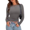 imageZeagoo Womens Long Sleeve Stretch Crewneck Ribbed TShirt Slim Fit Casual Basic Tops SXXLHeather Grey