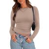imageZeagoo Womens Long Sleeve Stretch Crewneck Ribbed TShirt Slim Fit Casual Basic Tops SXXLLight Khaki