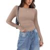 imageZeagoo Womens Long Sleeve Stretch Crewneck Ribbed TShirt Slim Fit Casual Basic Tops SXXLLight Khaki